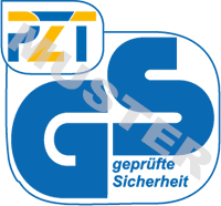 Logo: PZT GmbH, geprüfte Sicherheit (blau, hoch)