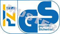 Logo: PZT GmbH, geprüfte Sicherheit (blau, quer)