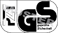 Logo: PZT GmbH, geprüfte Sicherheit (s/w, quer)