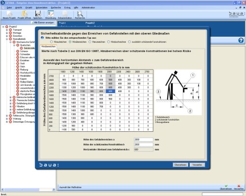 Abbildung aus der Software "Gesima": Festlegung von Parametern für eine Schutzmaßnahme